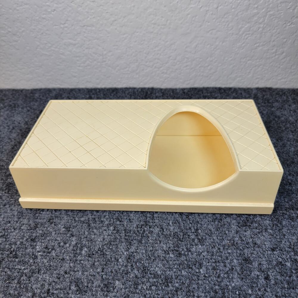 Vintage Plastic Tissue Box Cover Lattice Mid Century Vanity Retro Cream Yellowed
